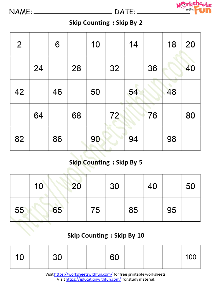 Skip Counting By 2 3 5 10